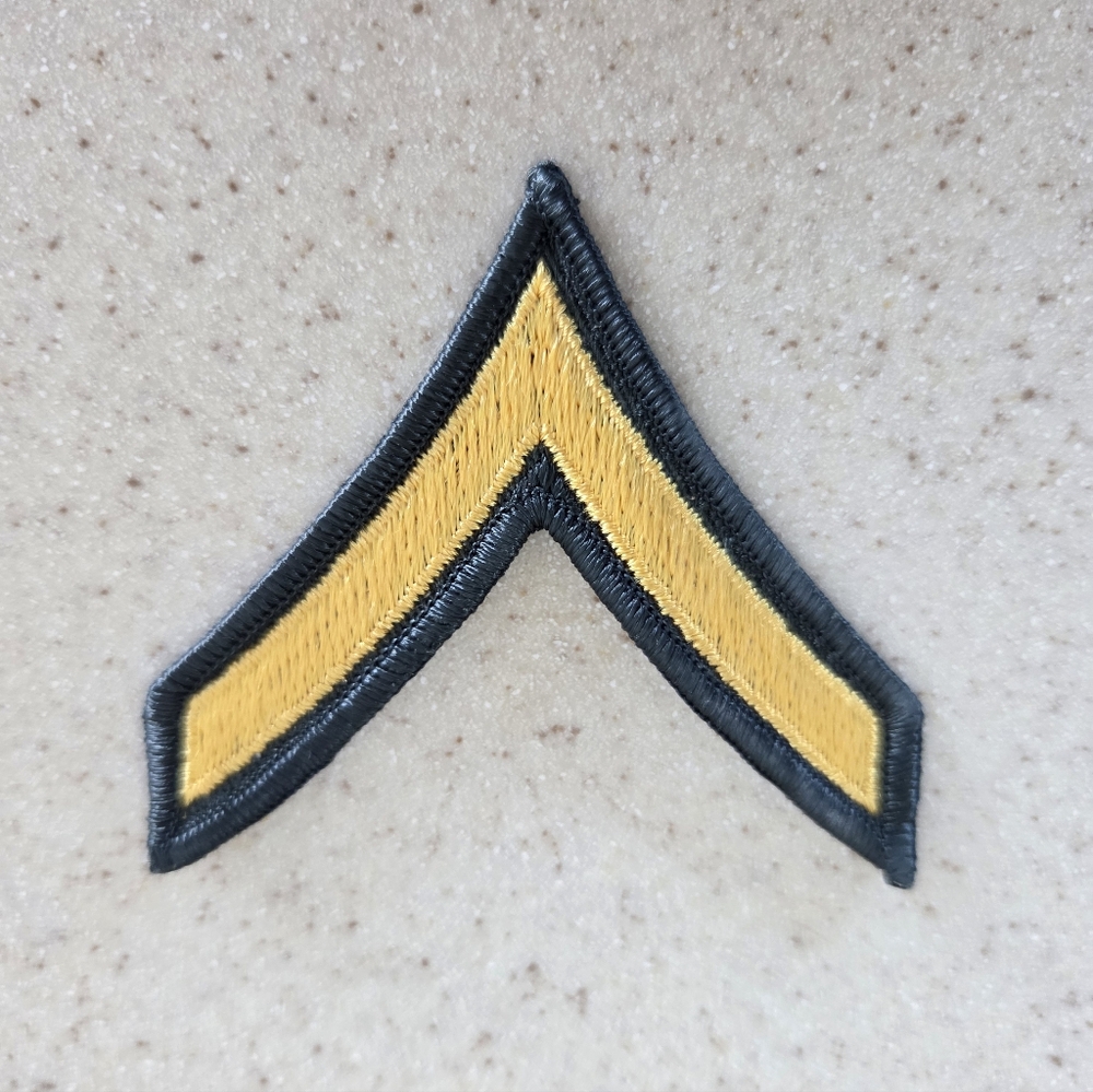 Vintage US Army Private Second Class E-1 Chevron Insignia Patch Gold and Black